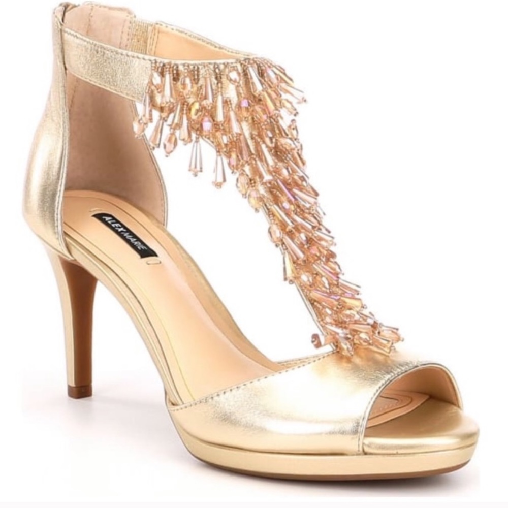Alex Marie Gold Heels with Beaded Detail